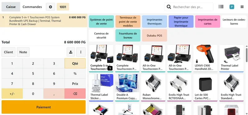 Encaissement rapide par catégorie