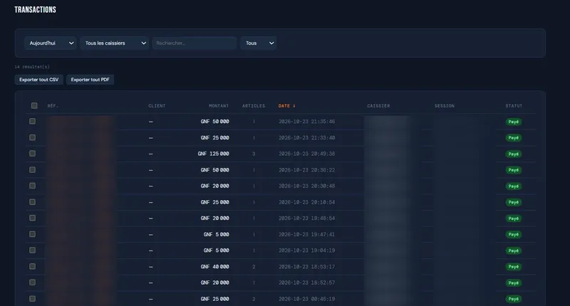 Toutes vos transactions, filtrables et exportables